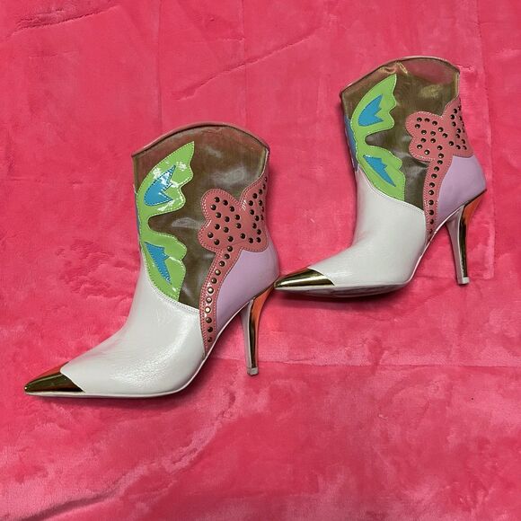 Jeffrey Campbell Nevertheless Western Heel Boots Leather Mesh 5.5 Cowboy - Picture 5 of 7